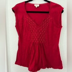 Anthropologie Deletta Red Ruffle Ruched Blouse